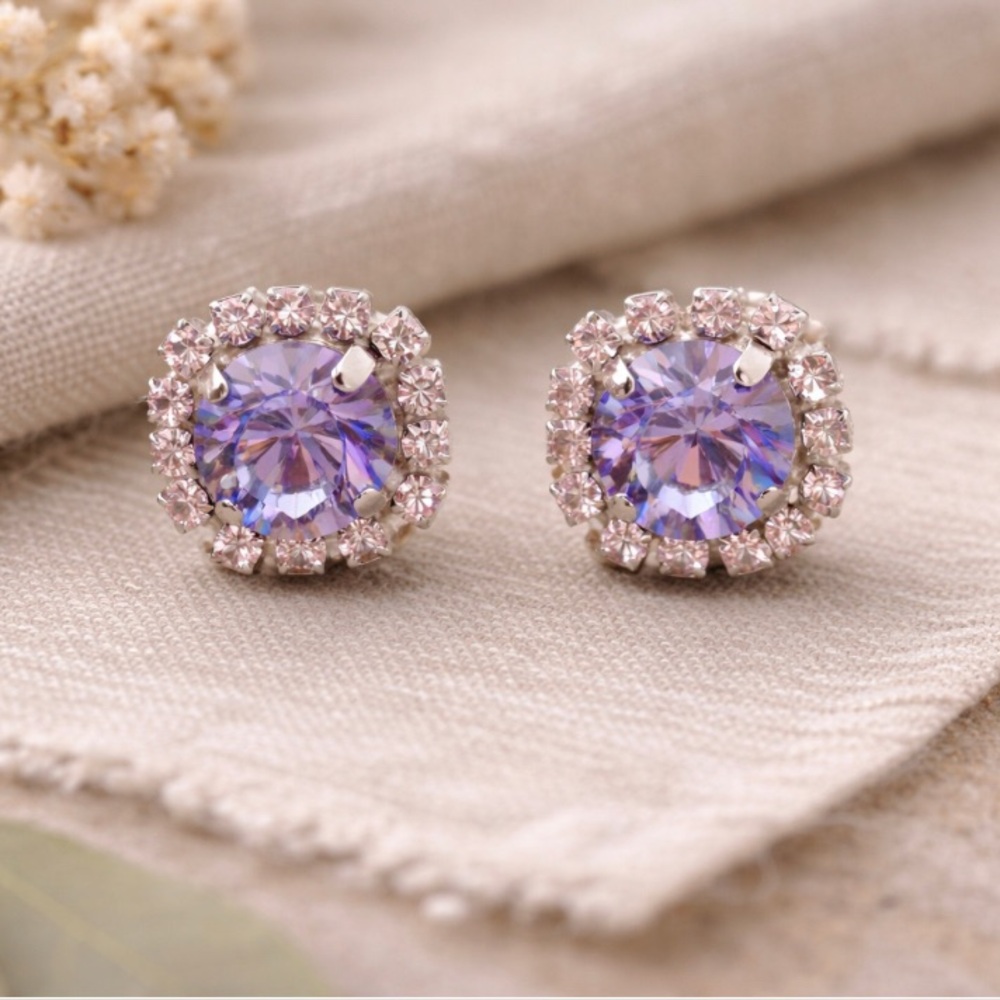 Elegant Purple Crystal Stud Earrings